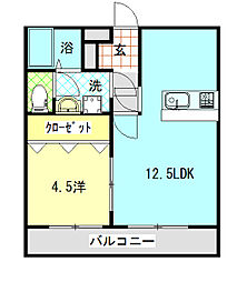 グランビュー 8階1LDKの間取り