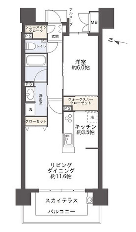 約52?の1LDK。コンパクトな間取です。