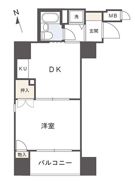 1DKのコンパクトな間取です。6階の西角部屋になります。