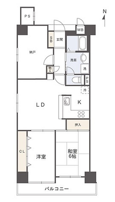 南側に洋室と和室が配置された間取です。