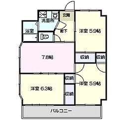 サンシティ2 5階3DKの間取り