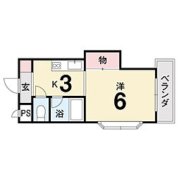 コーポ舟入川 1Kの間取図画像