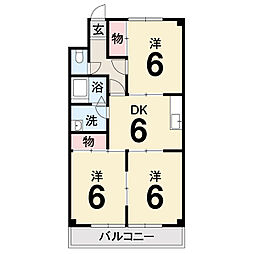 ダイヤモンドハイツみかづき 2LDKの間取図画像