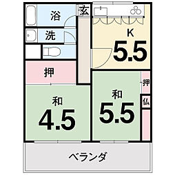 南陽スカイメゾン 2Kの間取図画像