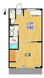 南比島ハイツ 1LDKの間取図画像
