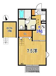 ミントグリーン 1Kの間取図画像