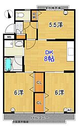 リバーハイツ比島2 3DKの間取図画像
