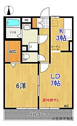 ビレッジ北久保C 1LDKの間取図画像