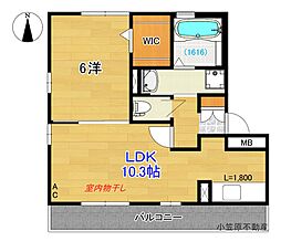 リビングタウン北川添B 1LDKの間取図画像