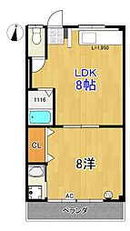 南比島ハイツ 1LDKの間取図画像