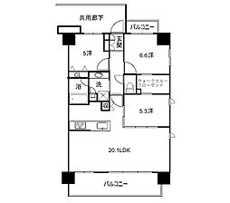LEBENはりまや橋MIDCOURT 3SLDKの間取図画像