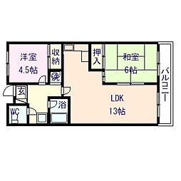 コーナン徳常ビル 2LDKの間取図画像