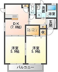 シャーメゾン松原 2DKの間取図画像