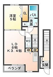 プラシード 1LDKの間取図画像