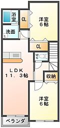 モンシェモア 2LDKの間取図画像