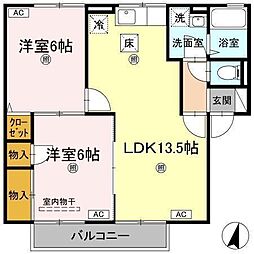 ドルフ東久万 1階2LDKの間取り