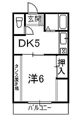 新井コーポ 1DKの間取図画像