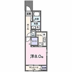 シエロガーデン介良 1Kの間取図画像