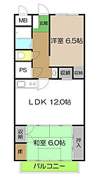 鷹城マンション 2LDKの間取図画像