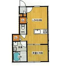 ルナビアンカタカギA 1階1LDKの間取り