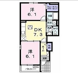 サンリットレジデンスB 2DKの間取図画像
