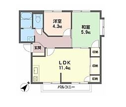 コートハウスコスモスC 2LDKの間取図画像