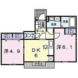 サン・グリーン・ハイツB 2DKの間取図画像