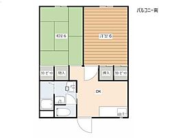 山内アパート1 2DKの間取図画像