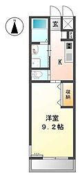 M-style 1Kの間取図画像