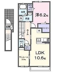 ロカルモラン-B 1LDKの間取図画像