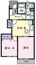 プラシード2 2DKの間取図画像