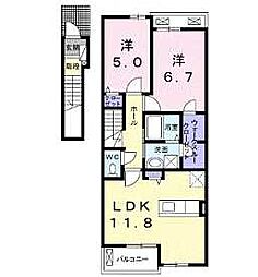 アモーレ周布3 2LDKの間取図画像