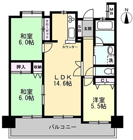 13階建てマンションの5階に位置するお部屋です。