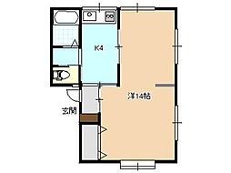 シャンポール桂城B 1Kの間取図画像