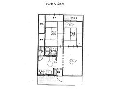 サンヒルズ地生 3DKの間取図画像