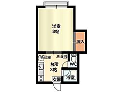 タウニィリバティーB 1Kの間取図画像