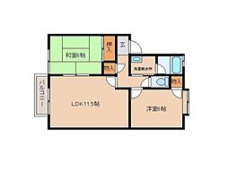 アンジェリーナ長者 2LDKの間取図画像