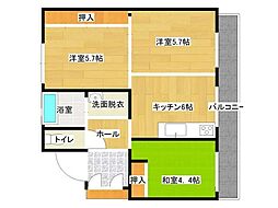 ビレッジハウス若草2号棟 3DKの間取図画像