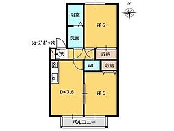 グランドカルテットC 2DKの間取図画像
