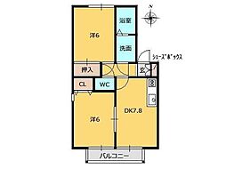 グランドカルテットB 2DKの間取図画像