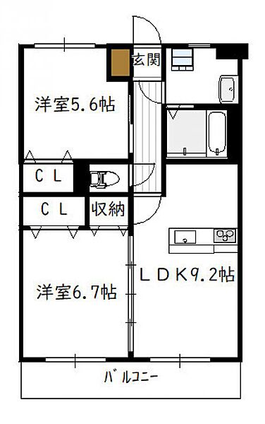 フォルビート 105号｜宮崎県宮崎市大塚町八所(賃貸マンション2LDK・1階・52.08㎡)の写真 その2