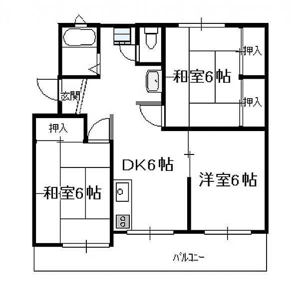 第一コーポはらだ（3DK） 206号｜宮崎県宮崎市柳丸町(賃貸マンション3DK・2階・59.00㎡)の写真 その2
