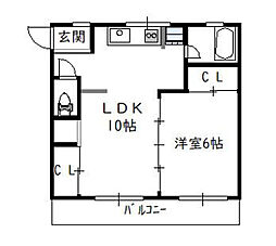 川原ビルディング 1LDKの間取図画像