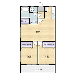 川島コーポ 2LDKの間取図画像