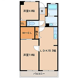 3.UMK宮崎ビル 2LDKの間取図画像