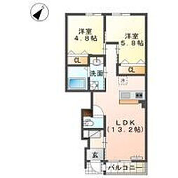 Chaleur K 103号室 1階2LDKの間取り