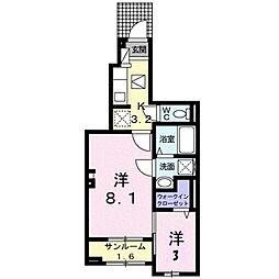 バレンティーノ 46 1Kの間取図画像