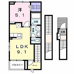 ティグレ 1LDKの間取図画像