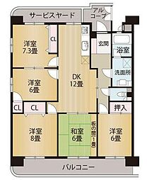ドゥペールワコー金池弐番館 5DKの間取図画像