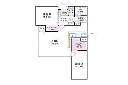パサージュ福山木之庄 2LDKの間取図画像